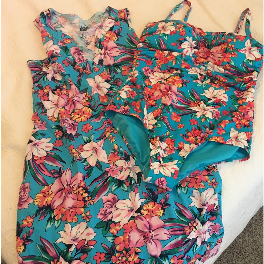 New Land’s End one piece swimsuit and coverup